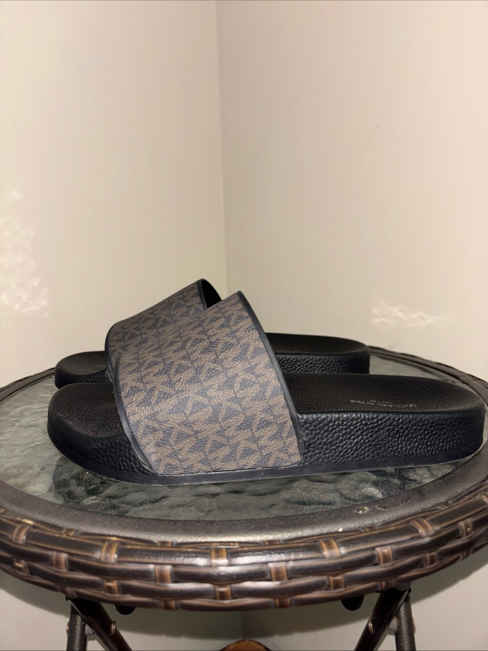 Michael Kors Black and Brown Logo JAKE Slide Sandals